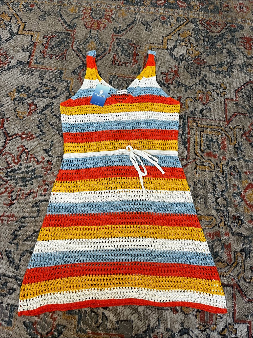 CupShe Womens’ Multicolor Crochet Dress - Yellow, Red, Blue, White Size L